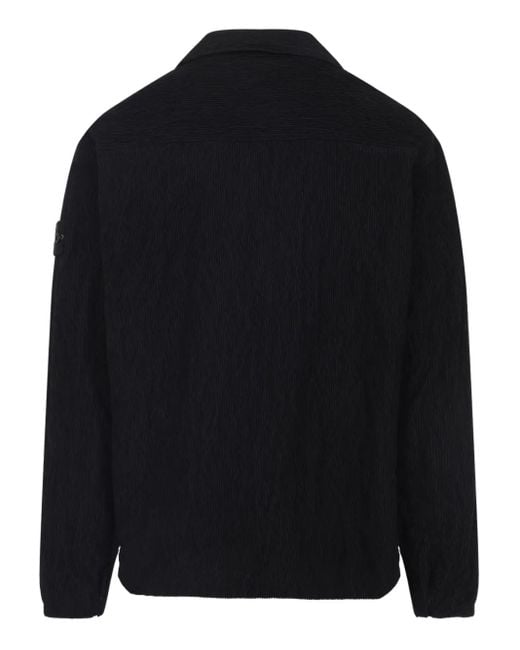 Stone Island Blue Corduroy Patch-Pocket Shirt for men
