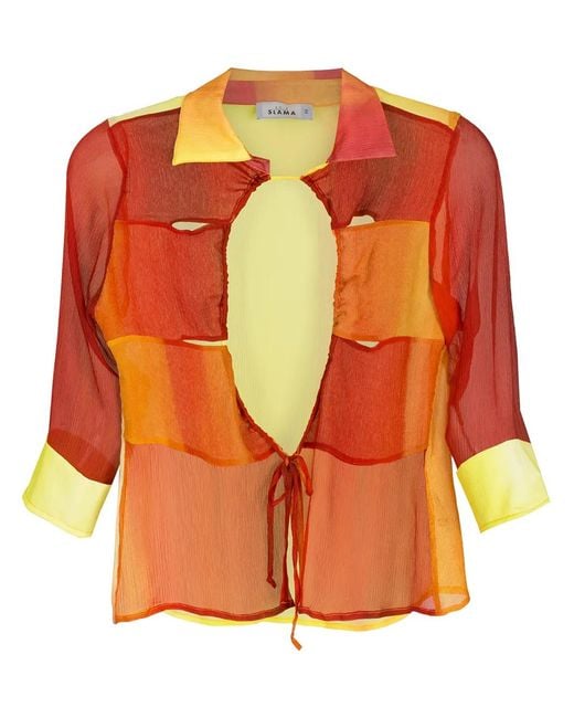 Amir Slama Orange Chemise En Soie À Manches Courtes