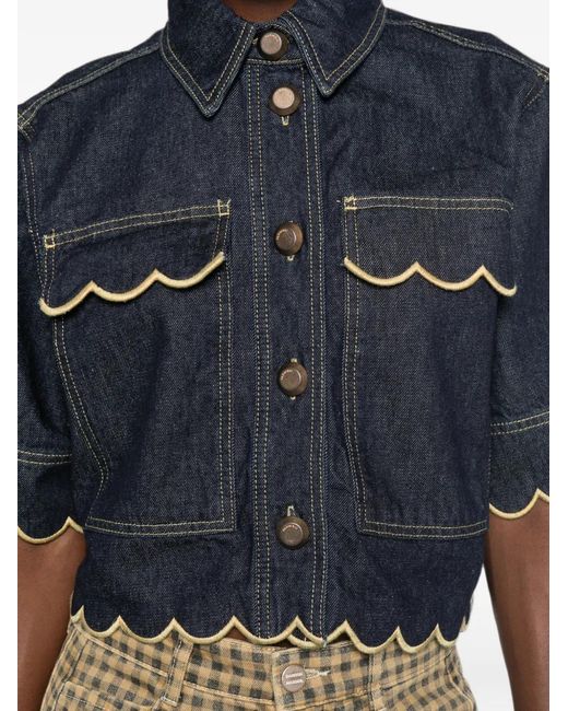 Farm Rio Blue Scallop-Edge Shirt