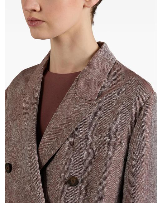 Slowear Brown Double-Breasted Herringbone Blazer