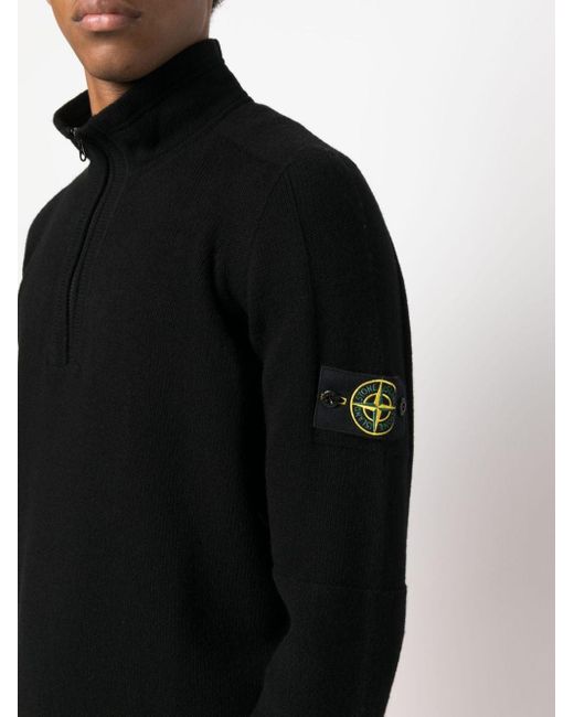 Stone Island Black Ribbed Turtleneck Sweater In Wool for men