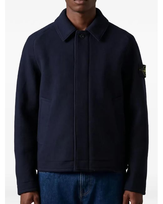 Stone Island Blue Logo-Patch Wool Jacket for men