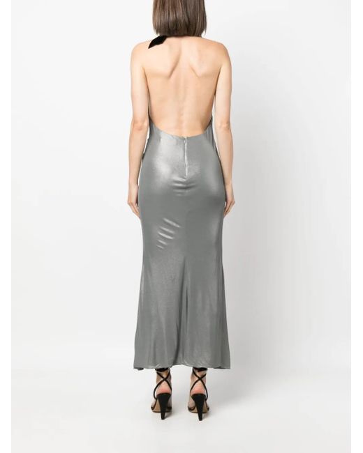 Alessandra Rich Gray Halterneck Open-Back Evening Dress