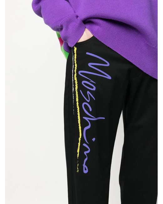 Moschino Black Tailored Logo-Print Trousers for men