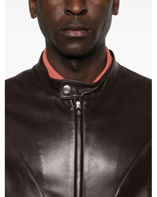 Brunello Cucinelli Brown Leather Zip Jacket for men