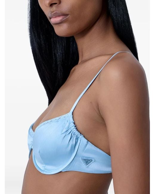 Prada Blue Underwired Silk-Satin Bralette