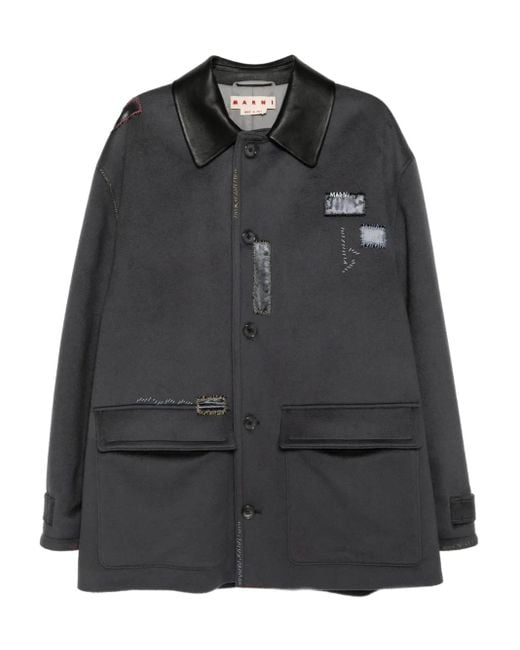 メンズ Marni レザーカラージャケット Black