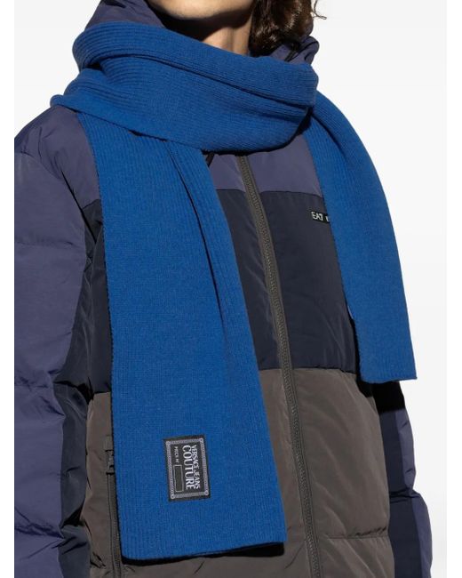 Versace Jeans Couture Blue Ribbed Logo Scarf for men