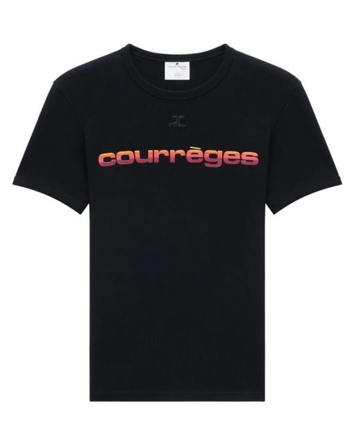 Courreges Black Crewneck T-shirt With Logo Print