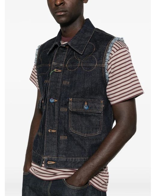 KENZO Blue Frayed Sleeveless Gilets for men