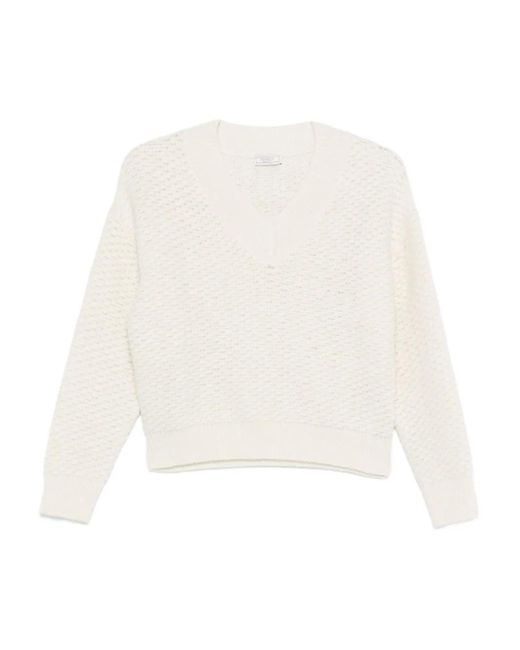 Peserico White Textured V-Neck Sweater