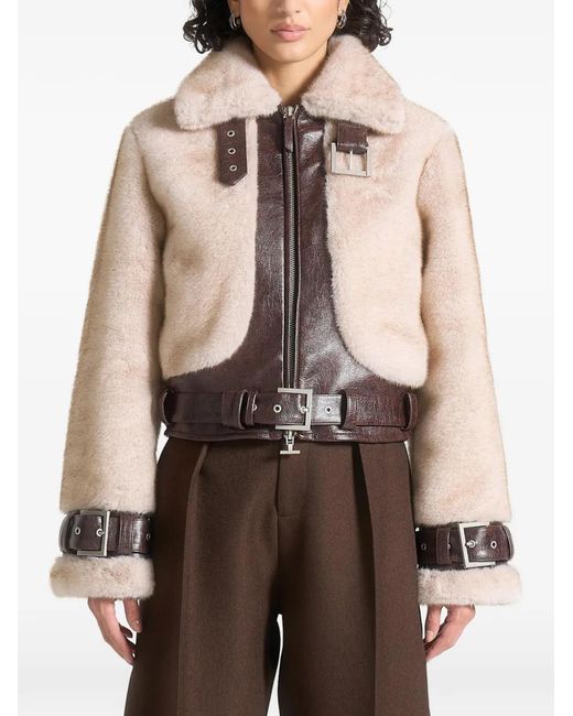 Manière De Voir Brown Deya Plush & Faux Leather Belted/ Jacket