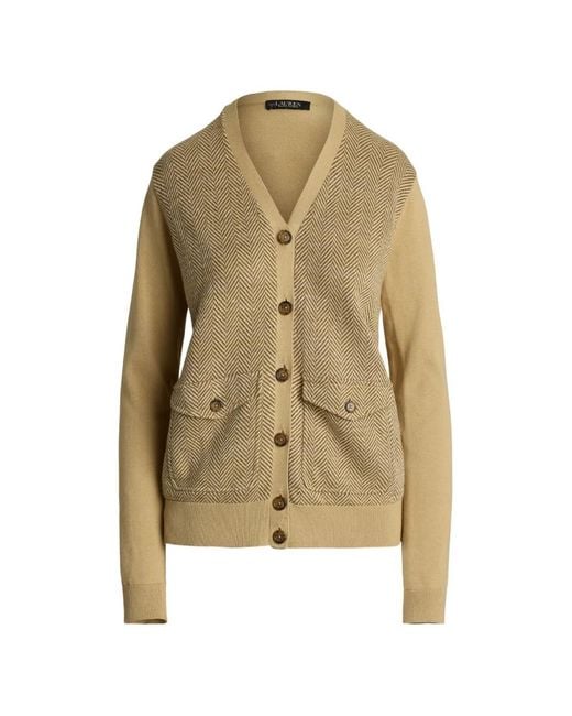 Ralph Lauren Natural Herringbone Pocket Cardigan