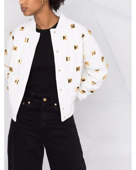 Philipp Plein White Studded Quilted Bomber Jacket