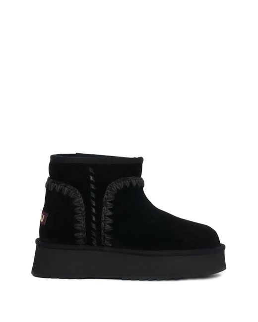 Mou Women's Black Round-Toe Platform Boots