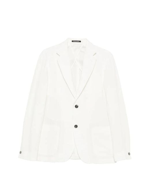 Emporio Armani White Long-Sleeve Buttoned Blazer for men