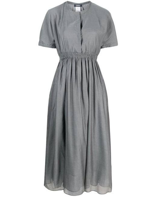 Robe mi-longue boutonnée à design plissé Max Mara en coloris Gray