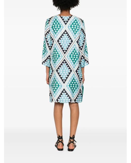 Marc O' Polo Blue Geometric-Print V-Neck Midi Dress