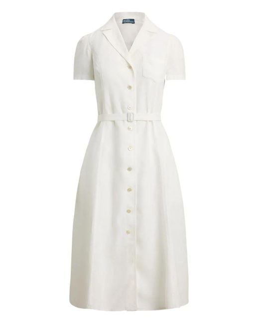 Polo Ralph Lauren White Belted-Buttoned Midi Dress
