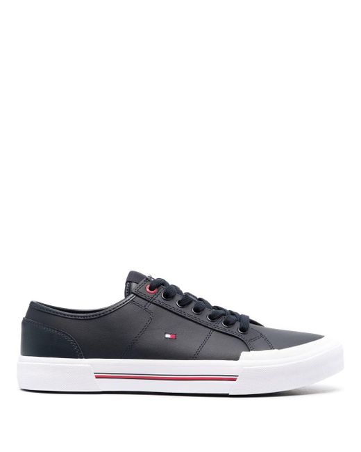 Tommy Hilfiger White Logo-embroidered Low-top Leather Sneakers for men