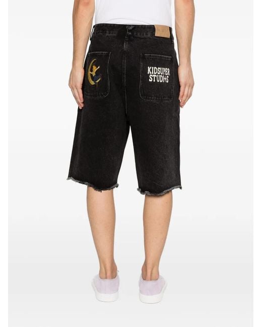 Kidsuper Black Patches-Appliqué Denim Shorts for men