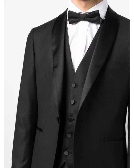 Tagliatore Black Satin-Lapel Three-Piece Suit for men