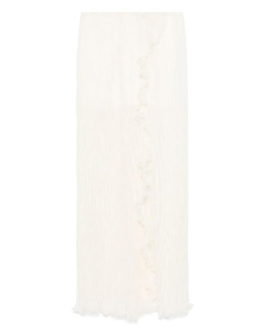 Blumarine White Pleated Chiffon Maxi Dress