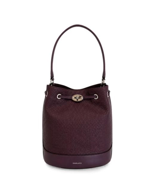 Zanellato Purple Grid-Texture Leather Shoulder Bag