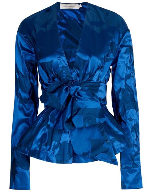 Blusa Saanvi con detalle de lazo Silvia Tcherassi de color Blue