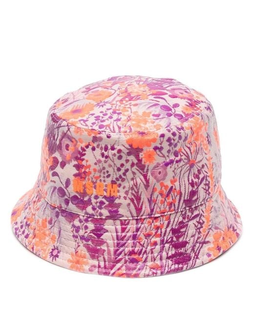 MSGM Pink Floral-Print Bucket Hat