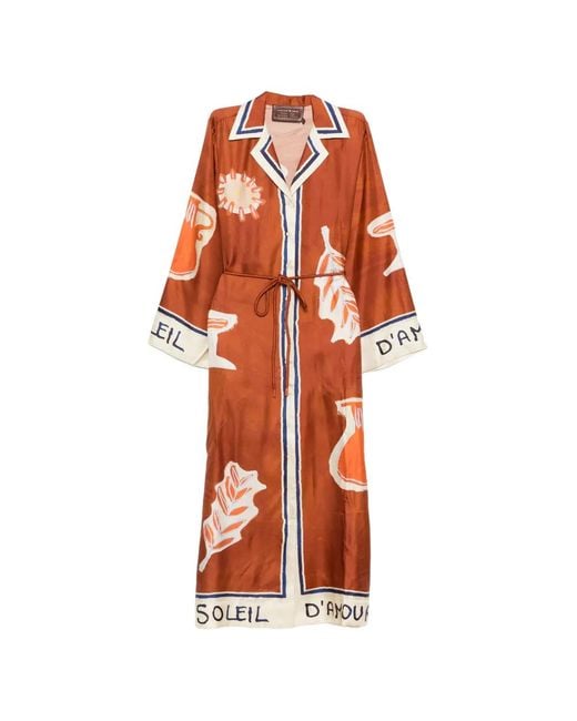 ALÉMAIS Orange Soleil D'Amour Collar Printed Midi Dress