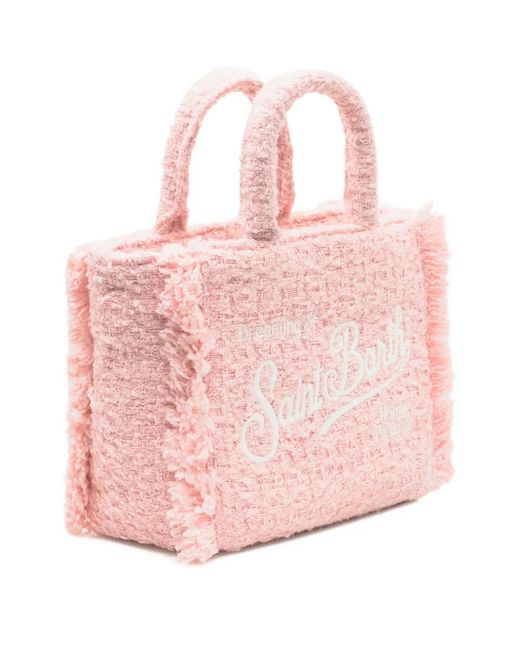 Mc2 Saint Barth Pink Mini Vanity Tweed-Fringed Tote Bag