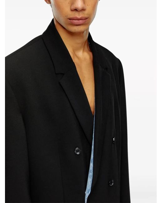 DIESEL Black Double-Breasted Tailored Coat for men
