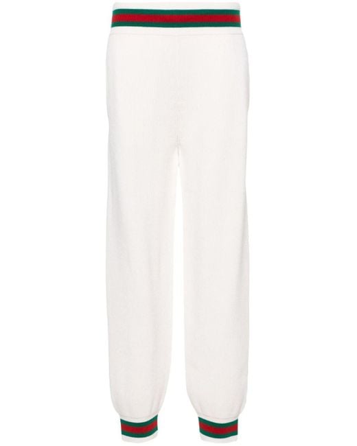 Gucci White Web Stripe-trim Wool Trousers