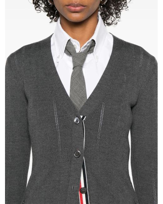 Thom Browne Gray Pointelle Ribbed Knit Cardigan