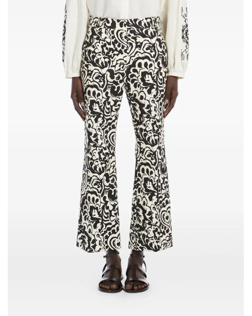 Weekend by Maxmara White Floral-Print High-Waisted Trousers