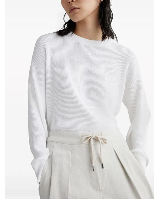 Brunello Cucinelli White Elegant High-Waisted Trousers For