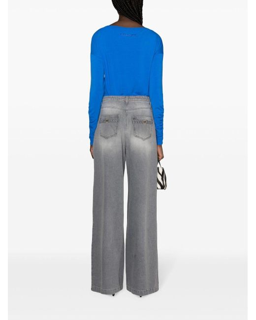 Elisabetta Franchi Gray High-rise Wide-leg Jeans