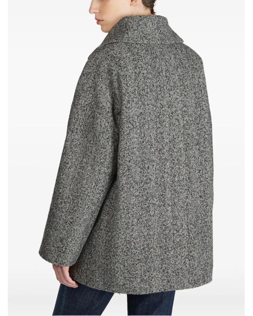Slowear Gray Herringbone Double-Breasted Peacoat