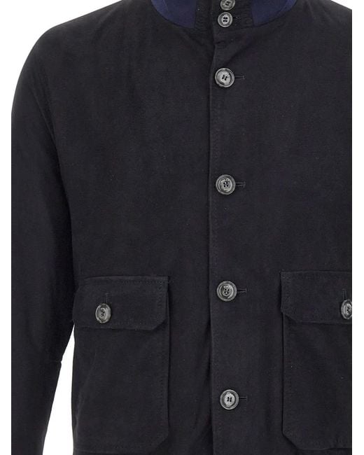 Barba Napoli Blue High-Collar Patch-Pockets Jacket for men