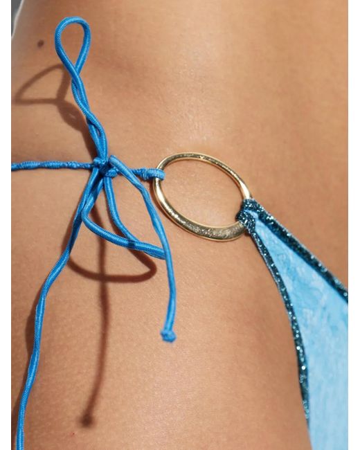 Oseree Blue Lace-Patterned Ring-Detail Bikini