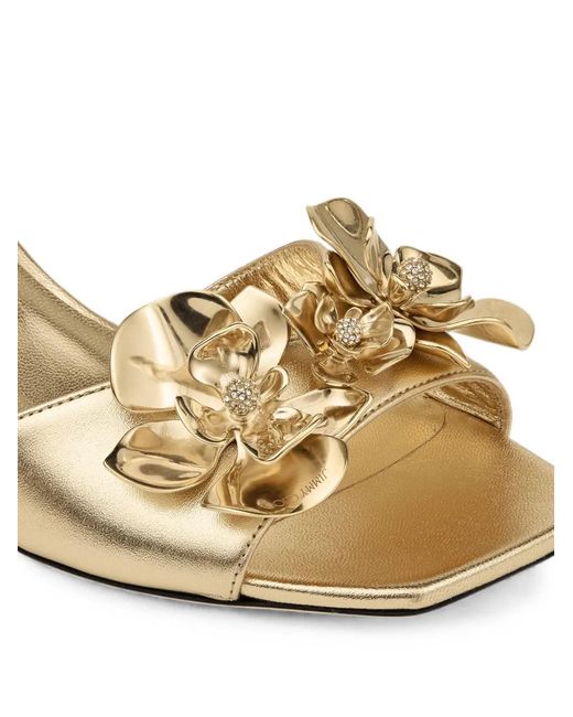 Jimmy Choo Metallic Skye 70 Flower Sandals