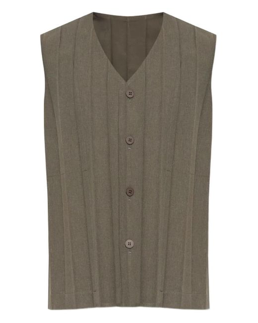 Homme Plissé Issey Miyake Green Button Pleated Vest for men