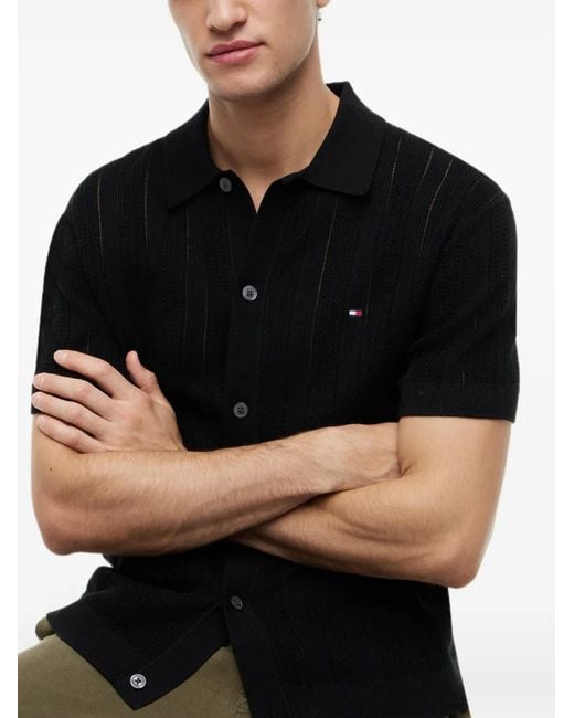 Tommy Hilfiger Black Pointelle-Knit Button-Up Sweater for men