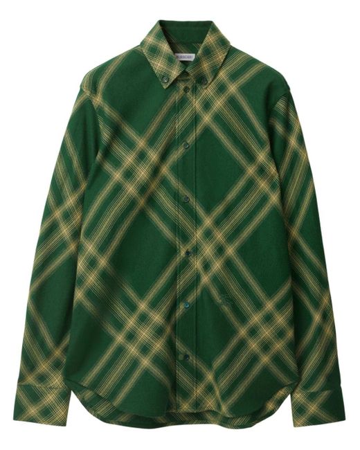 Burberry Green Check-pattern Wool Shirt