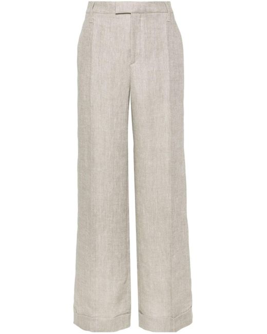 Brunello Cucinelli White High-waist Tailored Linen Trousers