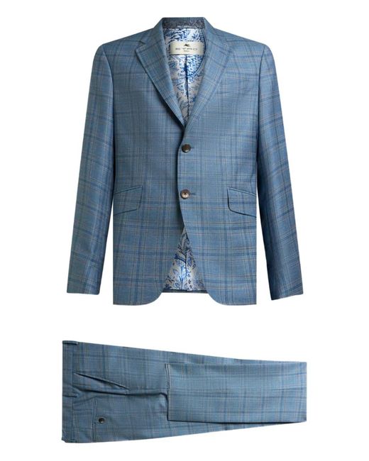 Etro Wollen Pak Met Geruit Patroon in het Blue voor heren