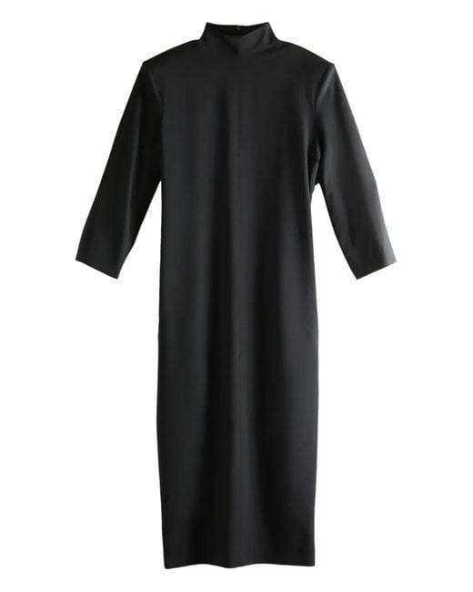 Calvin Klein Black High-Neck Three-Quarter Sleeve Dress