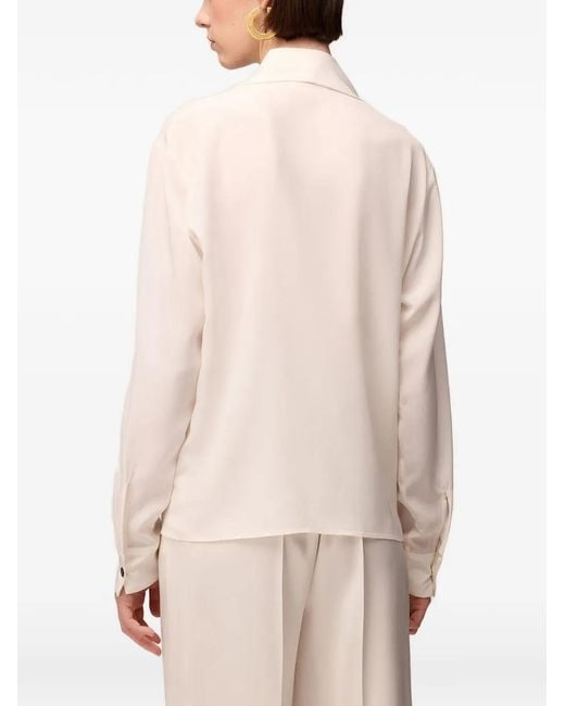 RETORI White Long-Sleeve Scarf-Detail Blouse