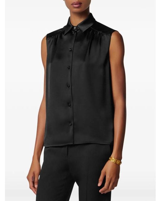 Versace Black Satin Lavallière Shirt